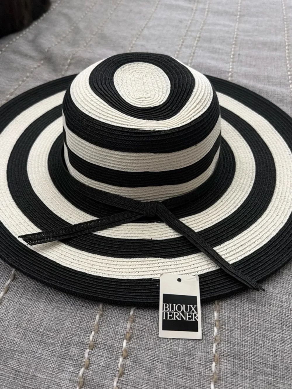 Bijoux Terner Black and White Wide Brim Stripe Sun Hat